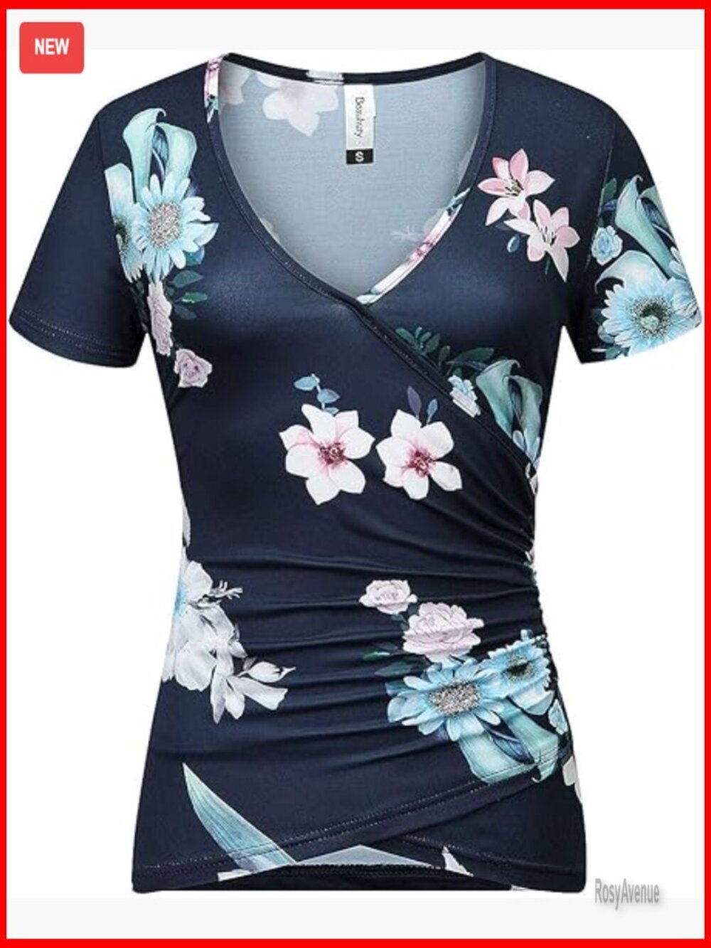 Deep V Neck Short Sleeve Wrap Ruched Slim Fit Tops